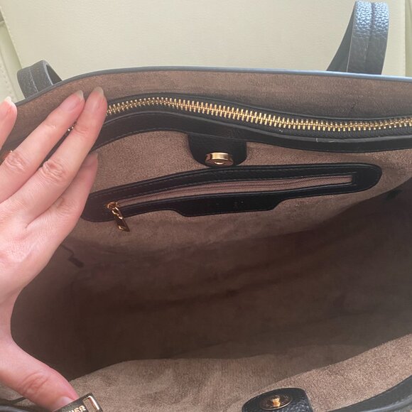 NWT France Texier Black Leather Shoulder Bag Tote with Porchette purse - Picture 5 of 10